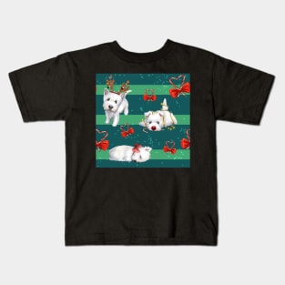 Christmas Westies green pattern Kids T-Shirt